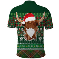 Scottish Christmas Polo Shirt Highland Cattle-Xmas Tartan Stripes Style Green Color - Wonder Print Shop