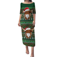 Scottish Christmas Puletasi Highland Cattle-Xmas Tartan Stripes Style Green Color - Wonder Print Shop