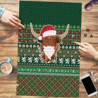 Scottish Christmas Puzzle Highland Cattle-Xmas Tartan Stripes Style Green Color - Wonder Print Shop