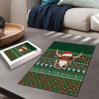 Scottish Christmas Puzzle Highland Cattle-Xmas Tartan Stripes Style Green Color - Wonder Print Shop