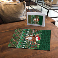 Scottish Christmas Puzzle Highland Cattle-Xmas Tartan Stripes Style Green Color - Wonder Print Shop