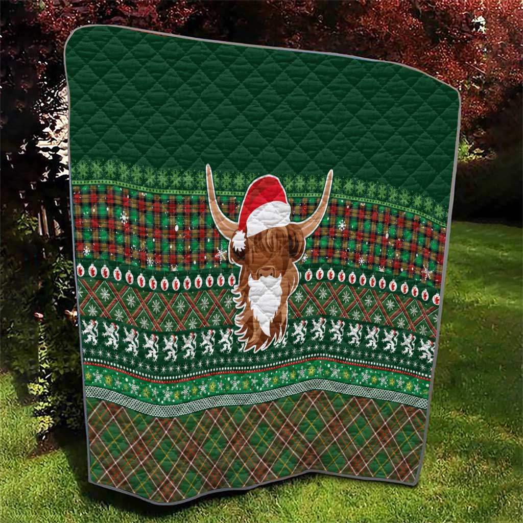 Scottish Christmas Quilt Highland Cattle-Xmas Tartan Stripes Style Green Color - Wonder Print Shop