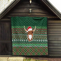 Scottish Christmas Quilt Highland Cattle-Xmas Tartan Stripes Style Green Color - Wonder Print Shop