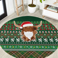 Scottish Christmas Round Carpet Highland Cattle-Xmas Tartan Stripes Style Green Color - Wonder Print Shop
