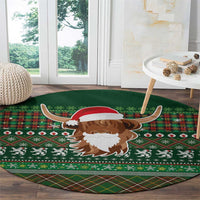 Scottish Christmas Round Carpet Highland Cattle-Xmas Tartan Stripes Style Green Color - Wonder Print Shop