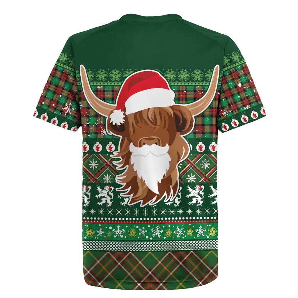 Scottish Christmas Rugby Jersey Highland Cattle-Xmas Tartan Stripes Style Green Color - Wonder Print Shop