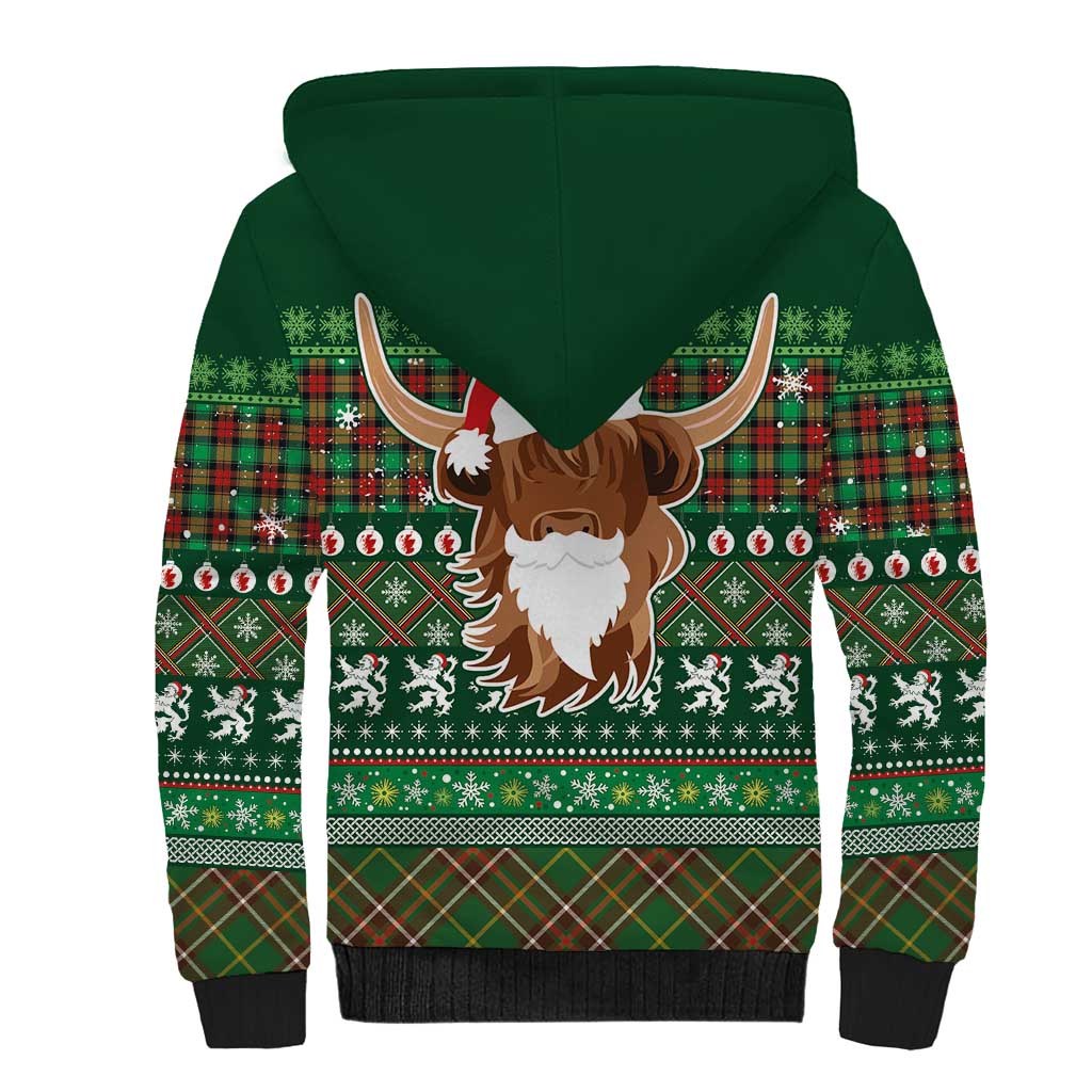 Scottish Christmas Sherpa Hoodie Highland Cattle-Xmas Tartan Stripes Style Green Color - Wonder Print Shop