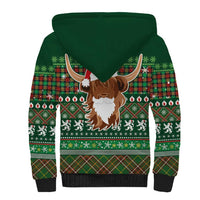 Scottish Christmas Sherpa Hoodie Highland Cattle-Xmas Tartan Stripes Style Green Color - Wonder Print Shop