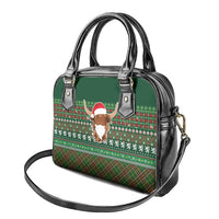 Scottish Christmas Shoulder Handbag Highland Cattle-Xmas Tartan Stripes Style Green Color - Wonder Print Shop