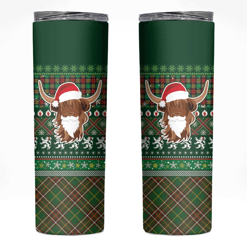 Scottish Christmas Skinny Tumbler Highland Cattle-Xmas Tartan Stripes Style Green Color - Wonder Print Shop