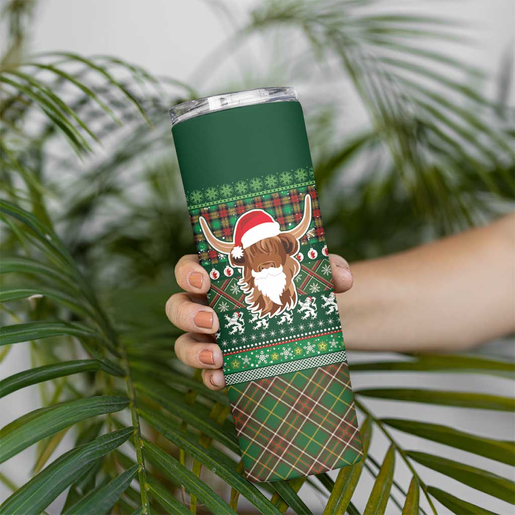 Scottish Christmas Skinny Tumbler Highland Cattle-Xmas Tartan Stripes Style Green Color - Wonder Print Shop
