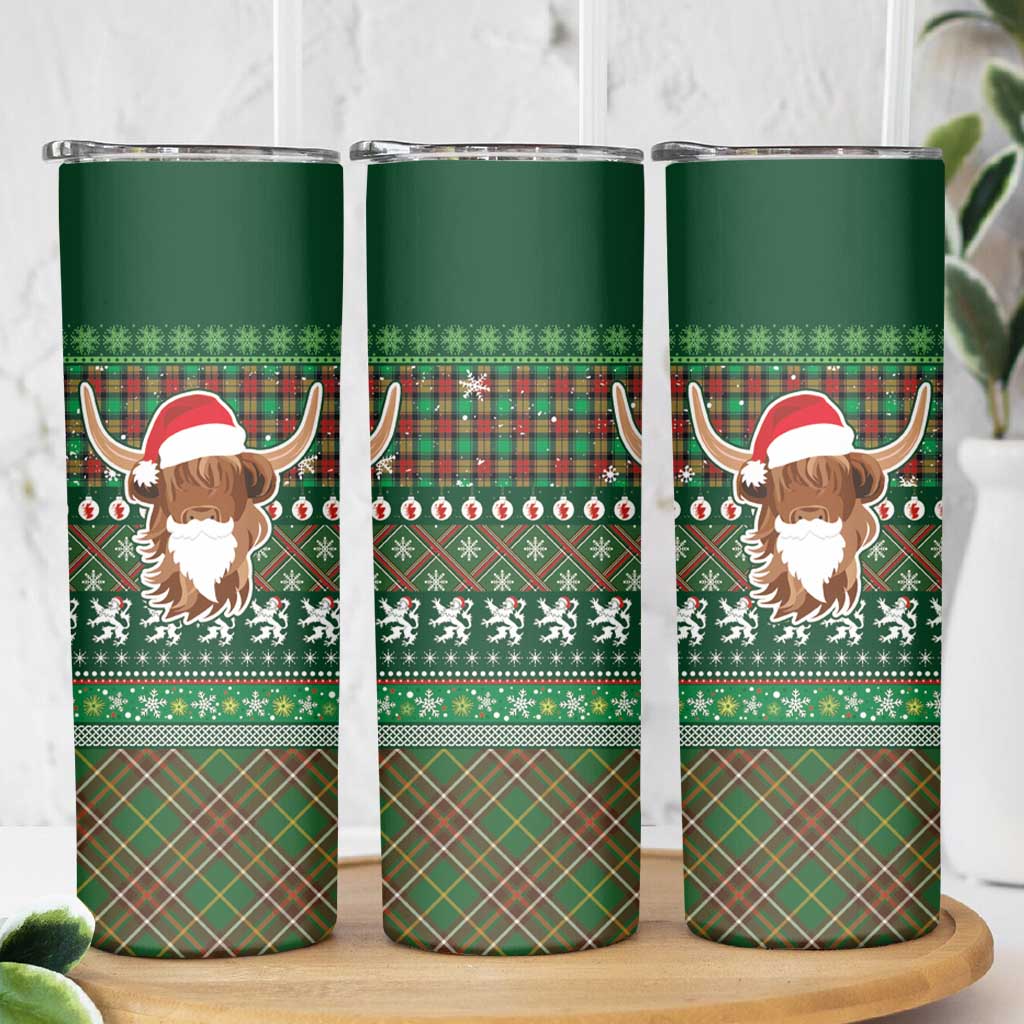 Scottish Christmas Skinny Tumbler Highland Cattle-Xmas Tartan Stripes Style Green Color - Wonder Print Shop