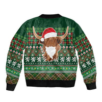 Scottish Christmas Sleeve Zip Bomber Jacket Highland Cattle-Xmas Tartan Stripes Style Green Color - Wonder Print Shop
