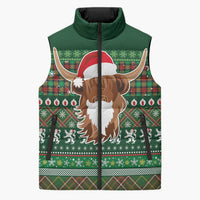 Scottish Christmas Sleeveless Puffer Jacket Highland Cattle-Xmas Tartan Stripes Style Green Color - Wonder Print Shop