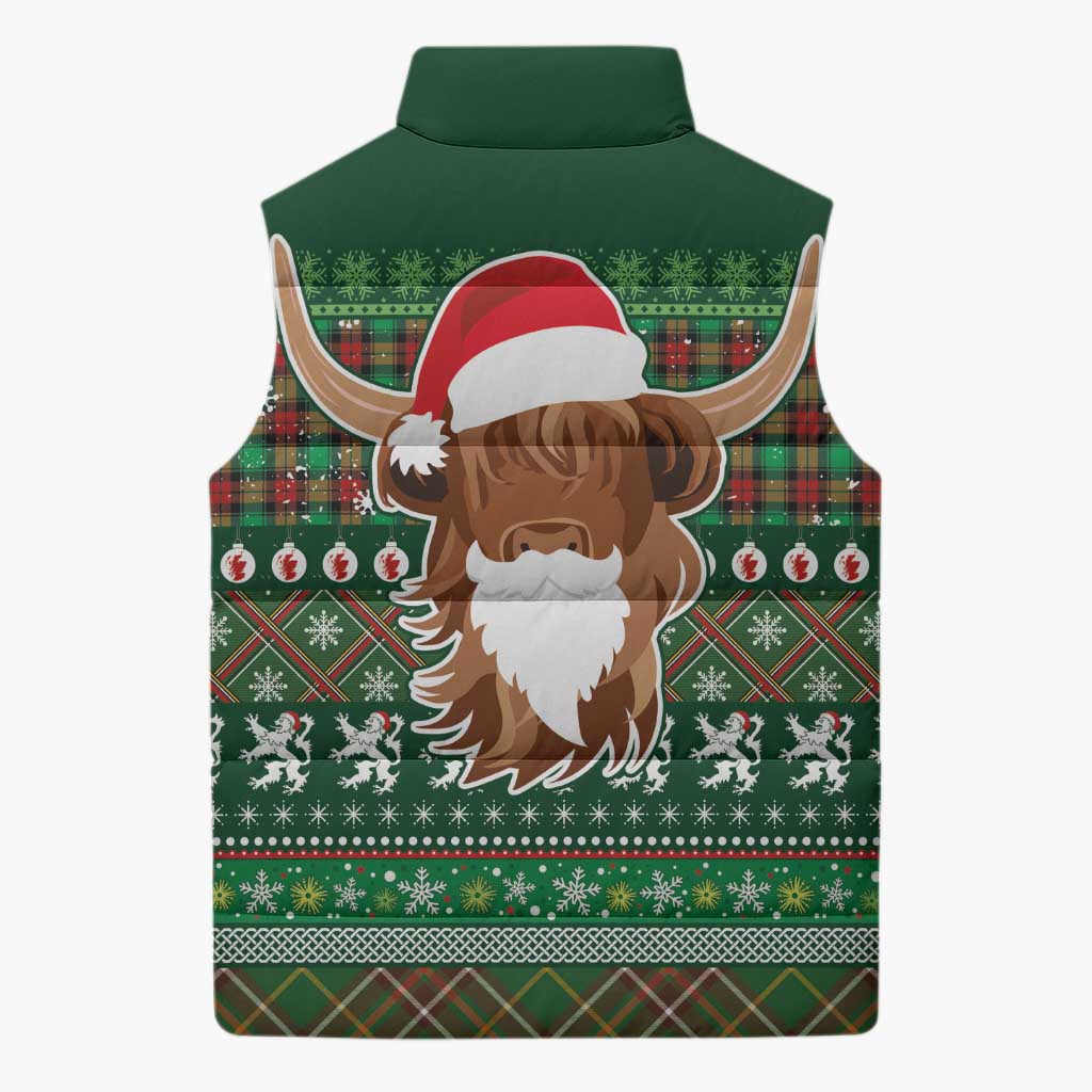 Scottish Christmas Sleeveless Puffer Jacket Highland Cattle-Xmas Tartan Stripes Style Green Color - Wonder Print Shop
