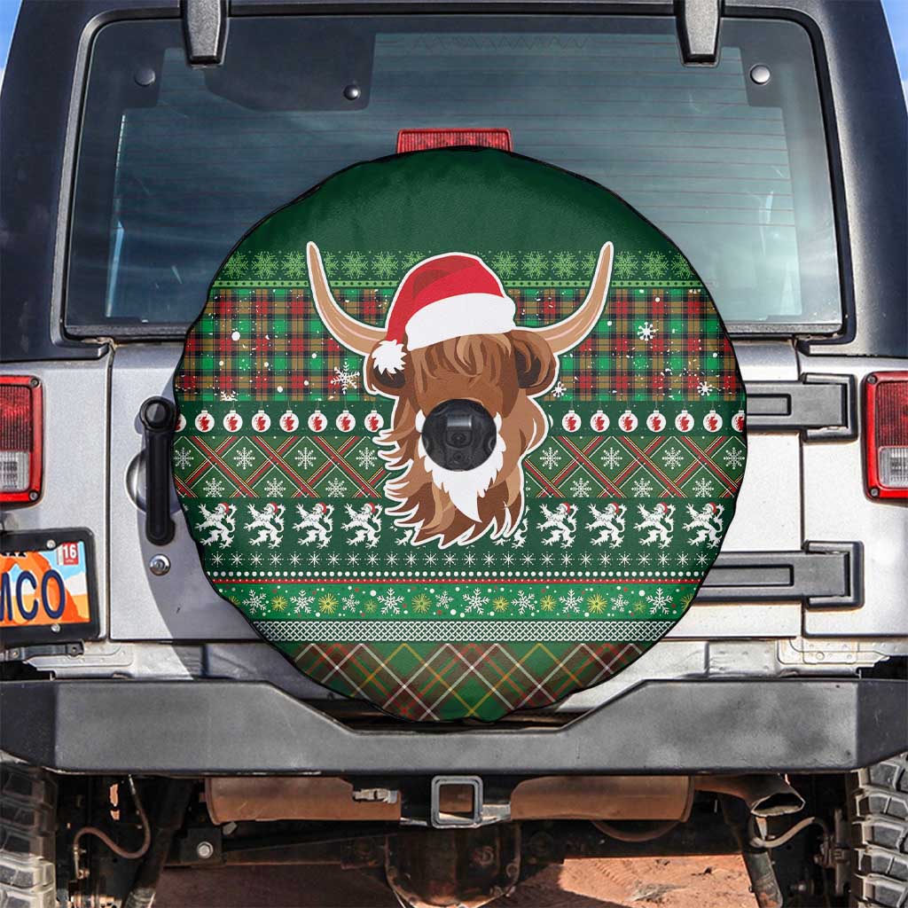 Scottish Christmas Spare Tire Cover Highland Cattle-Xmas Tartan Stripes Style Green Color - Wonder Print Shop