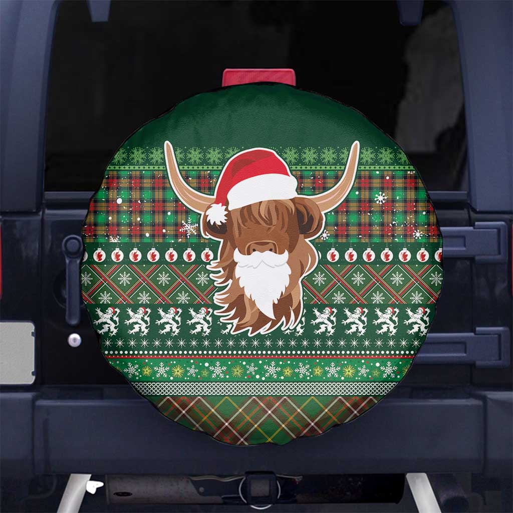 Scottish Christmas Spare Tire Cover Highland Cattle-Xmas Tartan Stripes Style Green Color - Wonder Print Shop