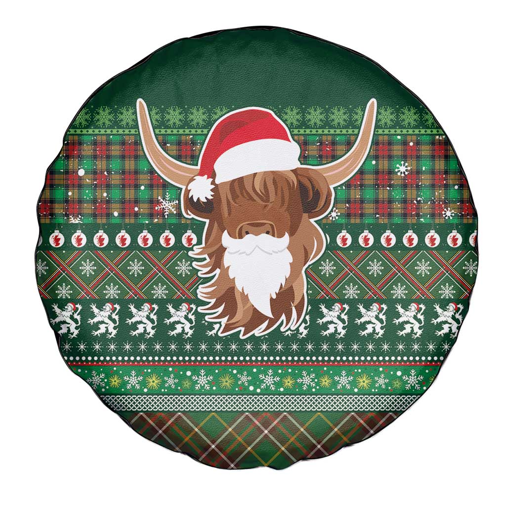 Scottish Christmas Spare Tire Cover Highland Cattle-Xmas Tartan Stripes Style Green Color - Wonder Print Shop