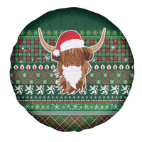 Scottish Christmas Spare Tire Cover Highland Cattle-Xmas Tartan Stripes Style Green Color - Wonder Print Shop