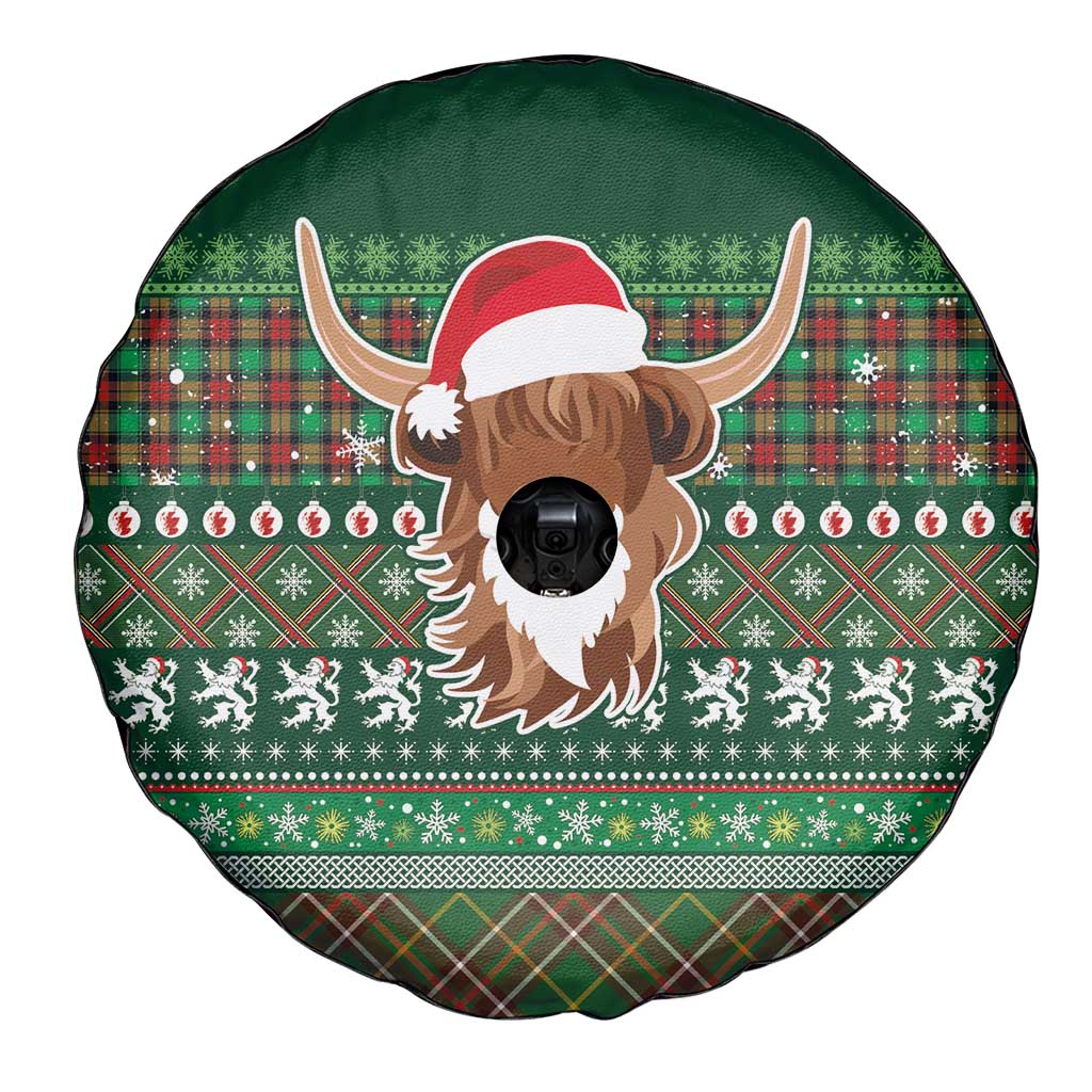 Scottish Christmas Spare Tire Cover Highland Cattle-Xmas Tartan Stripes Style Green Color - Wonder Print Shop