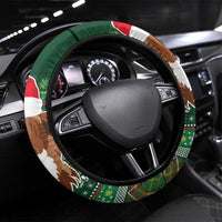 Scottish Christmas Steering Wheel Cover Highland Cattle-Xmas Tartan Stripes Style Green Color - Wonder Print Shop