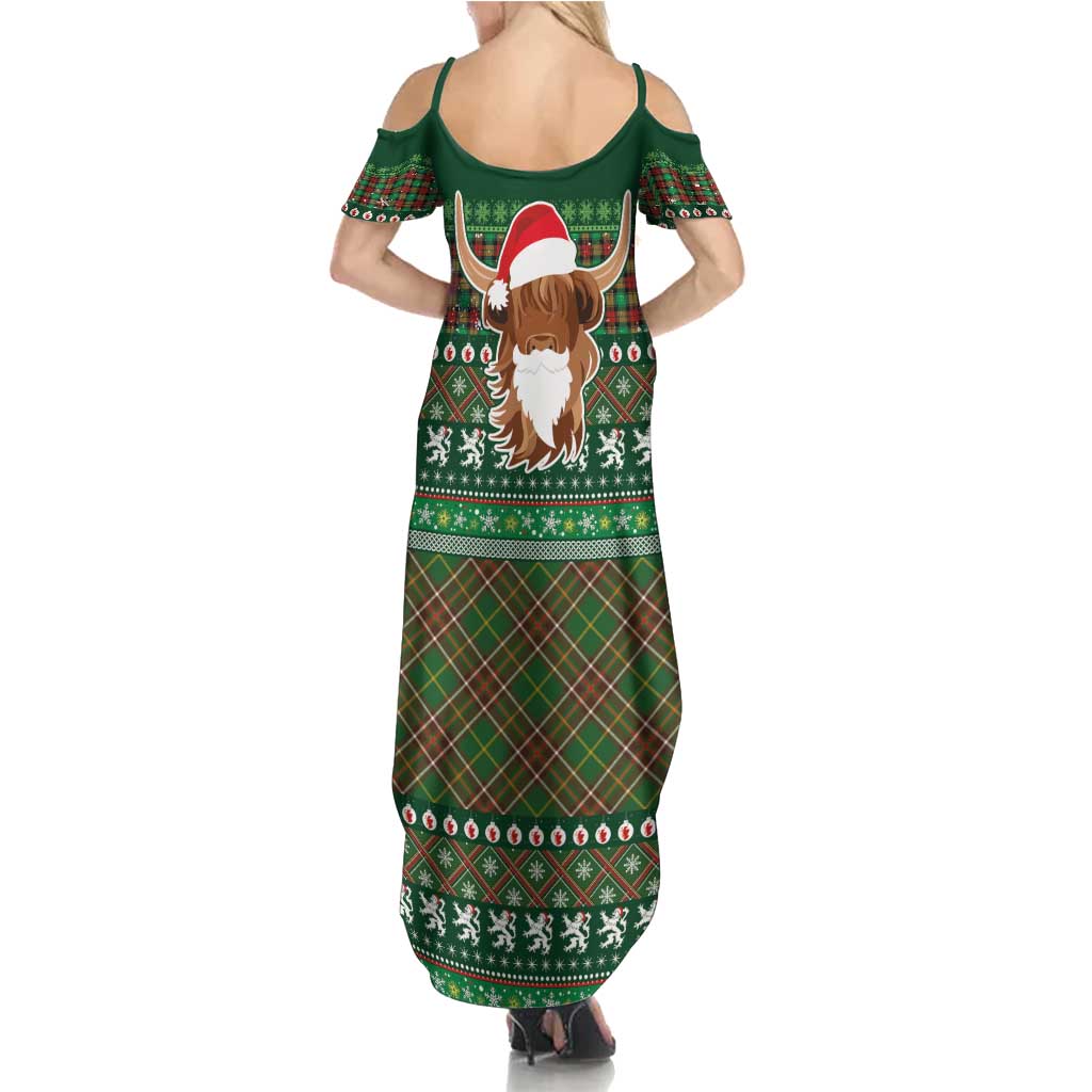Scottish Christmas Summer Maxi Dress Highland Cattle-Xmas Tartan Stripes Style Green Color - Wonder Print Shop