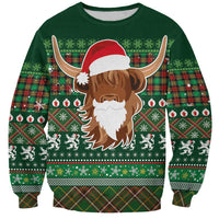 Scottish Christmas Sweatshirt Highland Cattle-Xmas Tartan Stripes Style Green Color - Wonder Print Shop