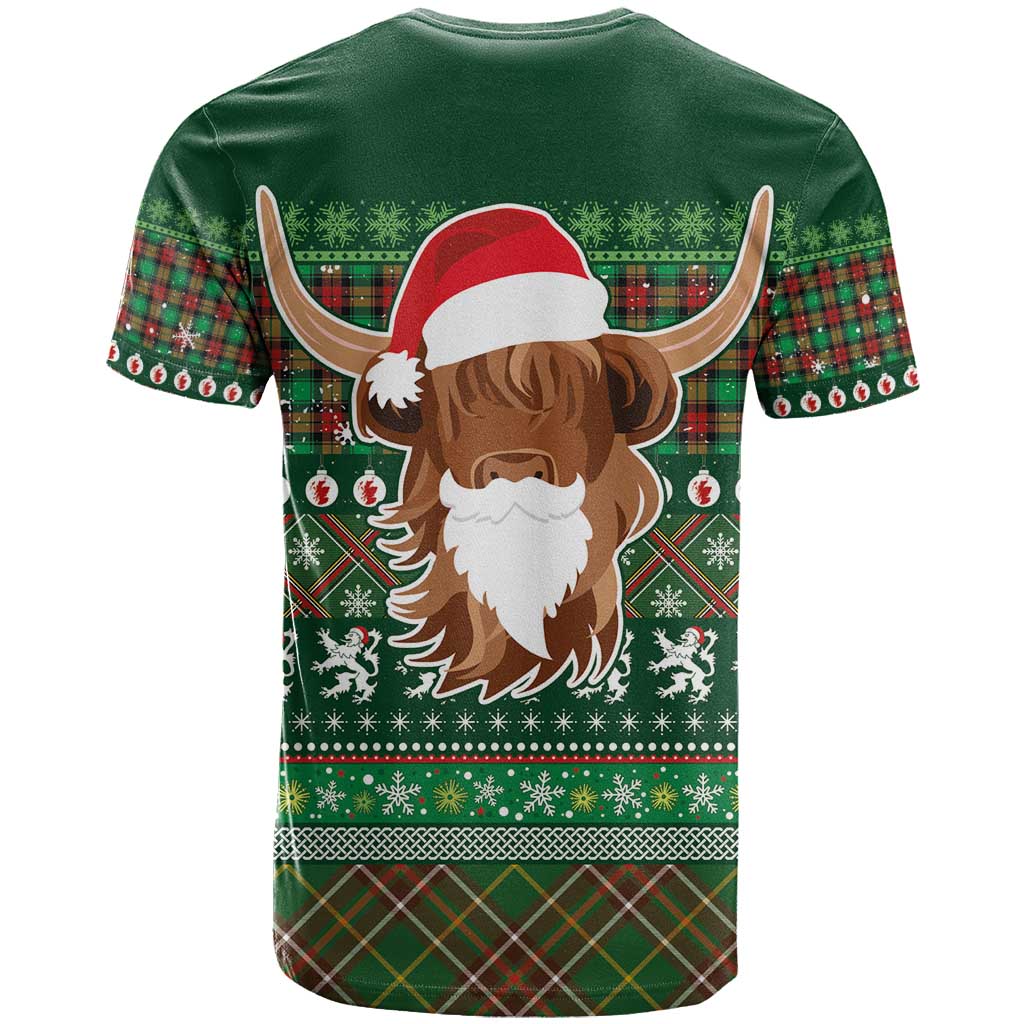 Scottish Christmas T Shirt Highland Cattle-Xmas Tartan Stripes Style Green Color - Wonder Print Shop