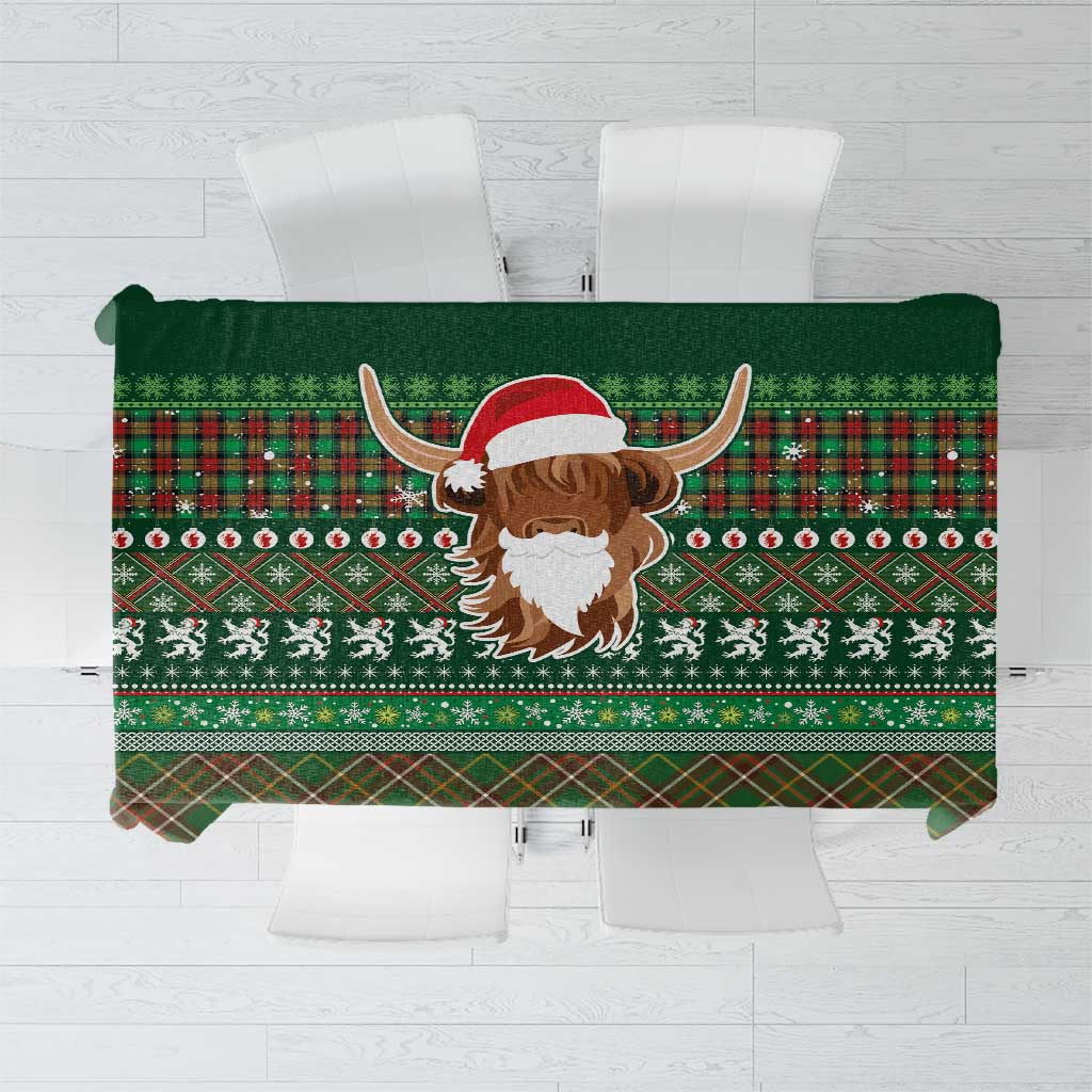 Scottish Christmas Tablecloth Highland Cattle-Xmas Tartan Stripes Style Green Color - Wonder Print Shop