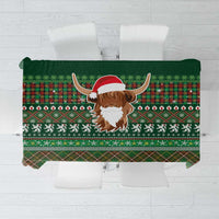 Scottish Christmas Tablecloth Highland Cattle-Xmas Tartan Stripes Style Green Color - Wonder Print Shop