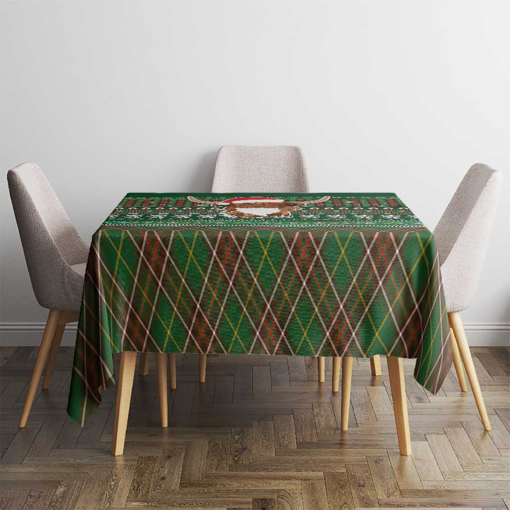Scottish Christmas Tablecloth Highland Cattle-Xmas Tartan Stripes Style Green Color - Wonder Print Shop