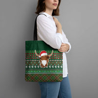 Scottish Christmas Tote Bag Highland Cattle-Xmas Tartan Stripes Style Green Color - Wonder Print Shop