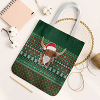 Scottish Christmas Tote Bag Highland Cattle-Xmas Tartan Stripes Style Green Color - Wonder Print Shop