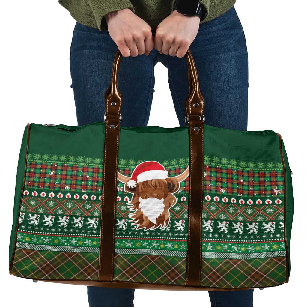 Scottish Christmas Travel Bag Highland Cattle-Xmas Tartan Stripes Style Green Color - Wonder Print Shop