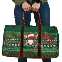 Scottish Christmas Travel Bag Highland Cattle-Xmas Tartan Stripes Style Green Color - Wonder Print Shop
