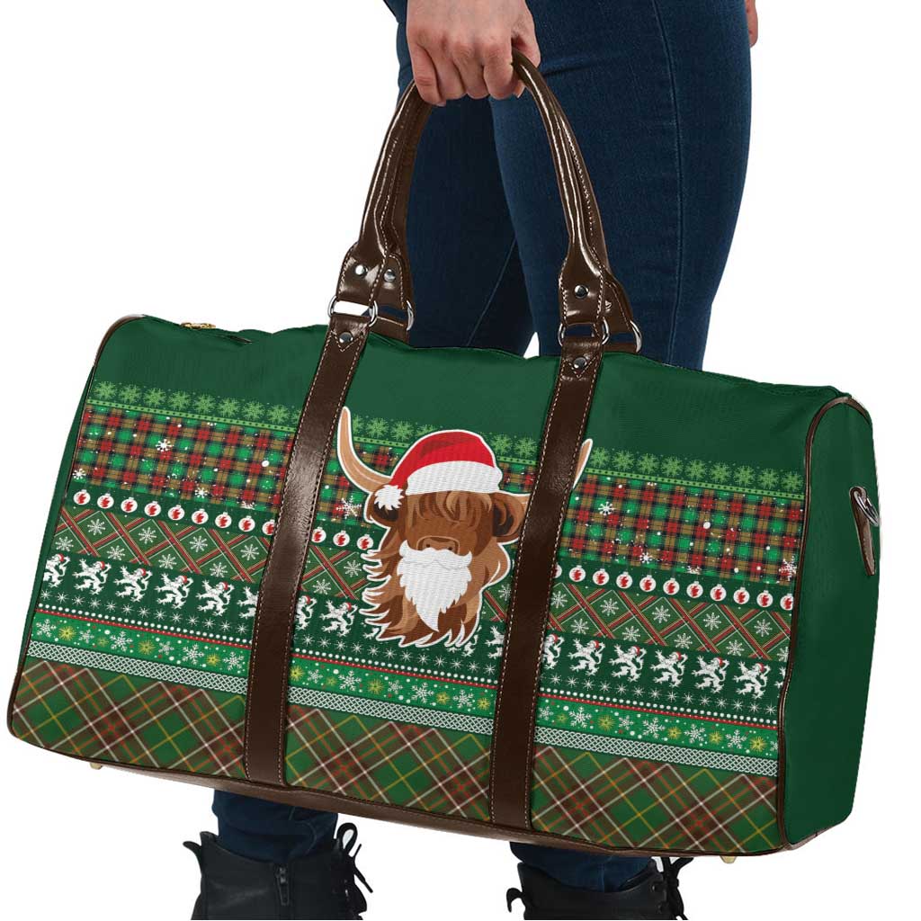 Scottish Christmas Travel Bag Highland Cattle-Xmas Tartan Stripes Style Green Color - Wonder Print Shop