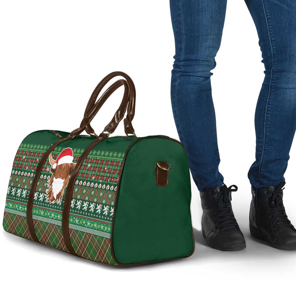 Scottish Christmas Travel Bag Highland Cattle-Xmas Tartan Stripes Style Green Color - Wonder Print Shop