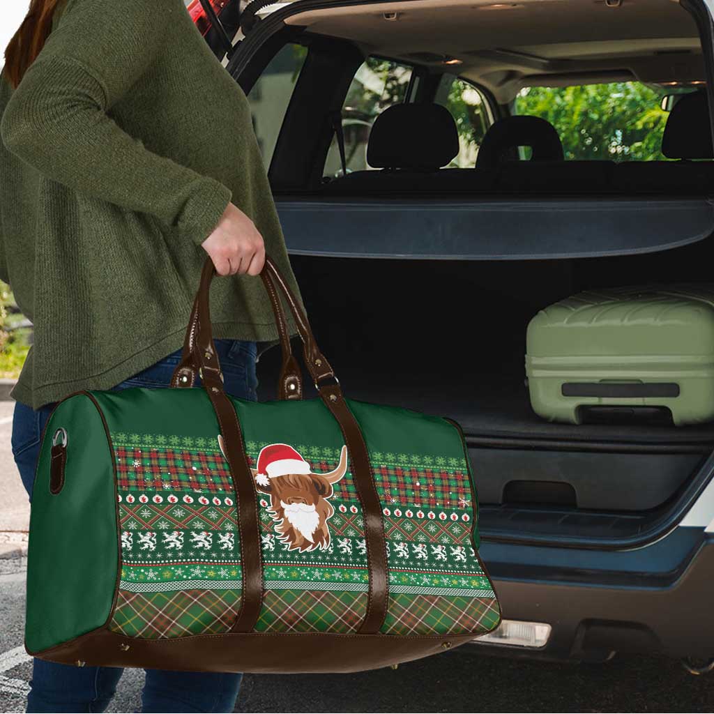 Scottish Christmas Travel Bag Highland Cattle-Xmas Tartan Stripes Style Green Color - Wonder Print Shop