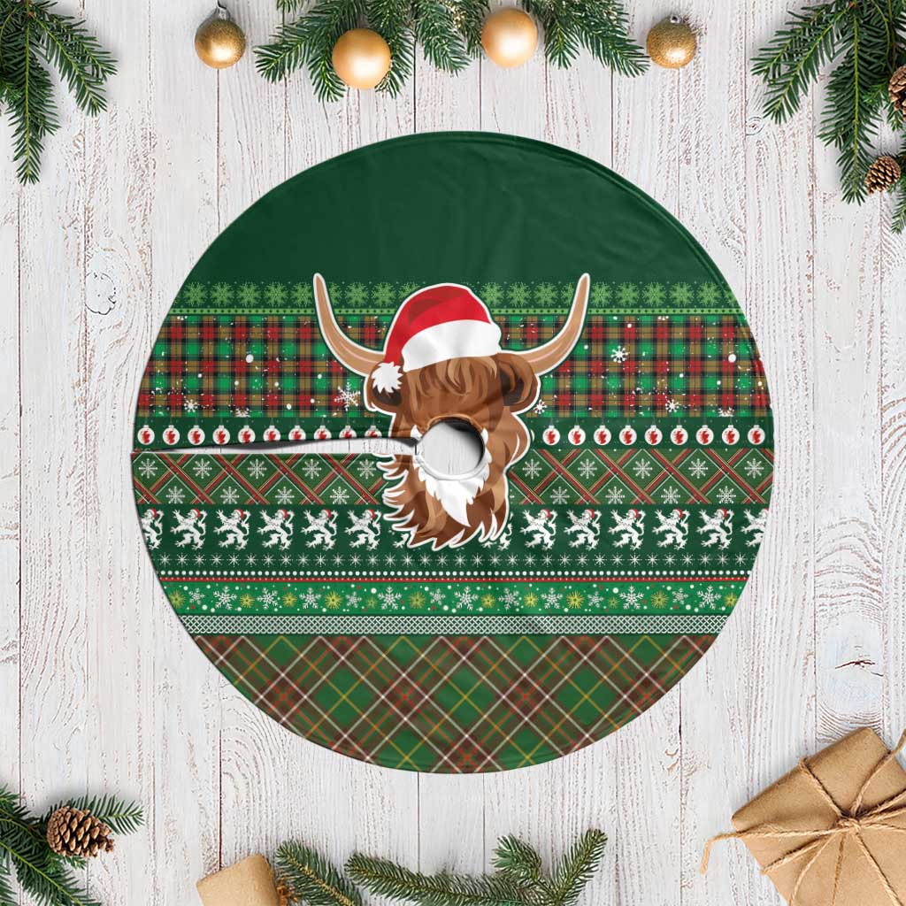 Scottish Christmas Tree Skirt Highland Cattle-Xmas Tartan Stripes Style Green Color - Wonder Print Shop