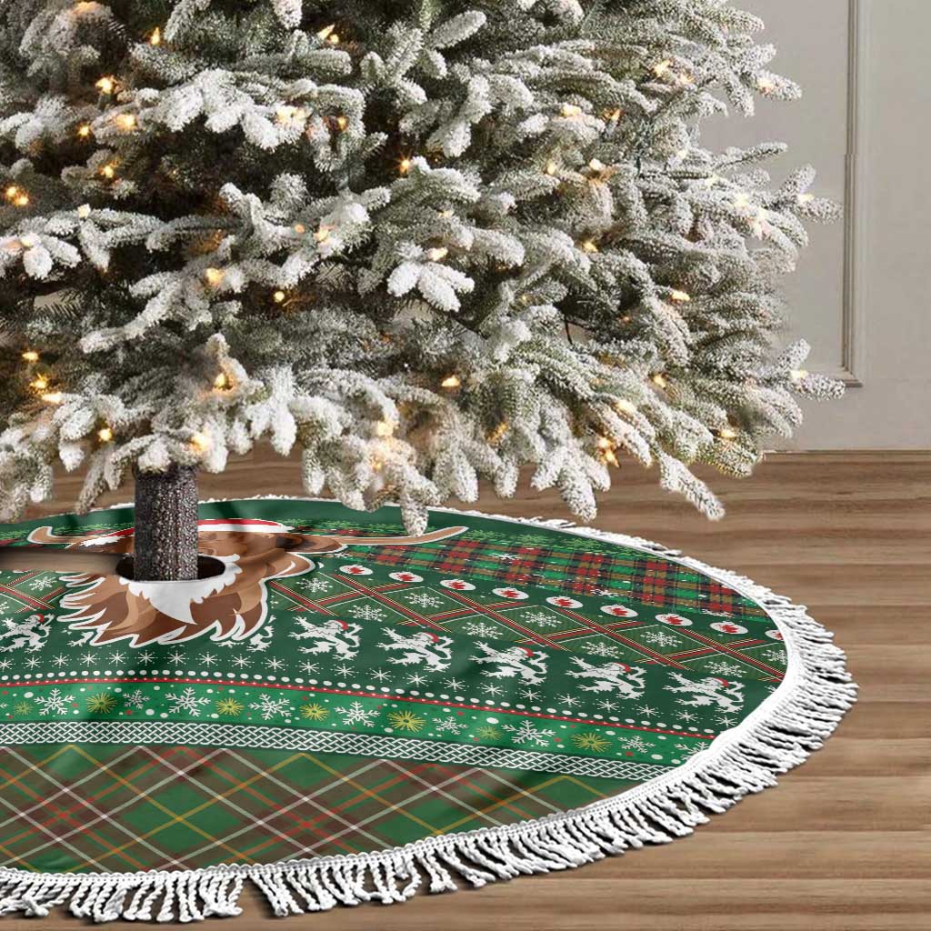 Scottish Christmas Tree Skirt Highland Cattle-Xmas Tartan Stripes Style Green Color - Wonder Print Shop