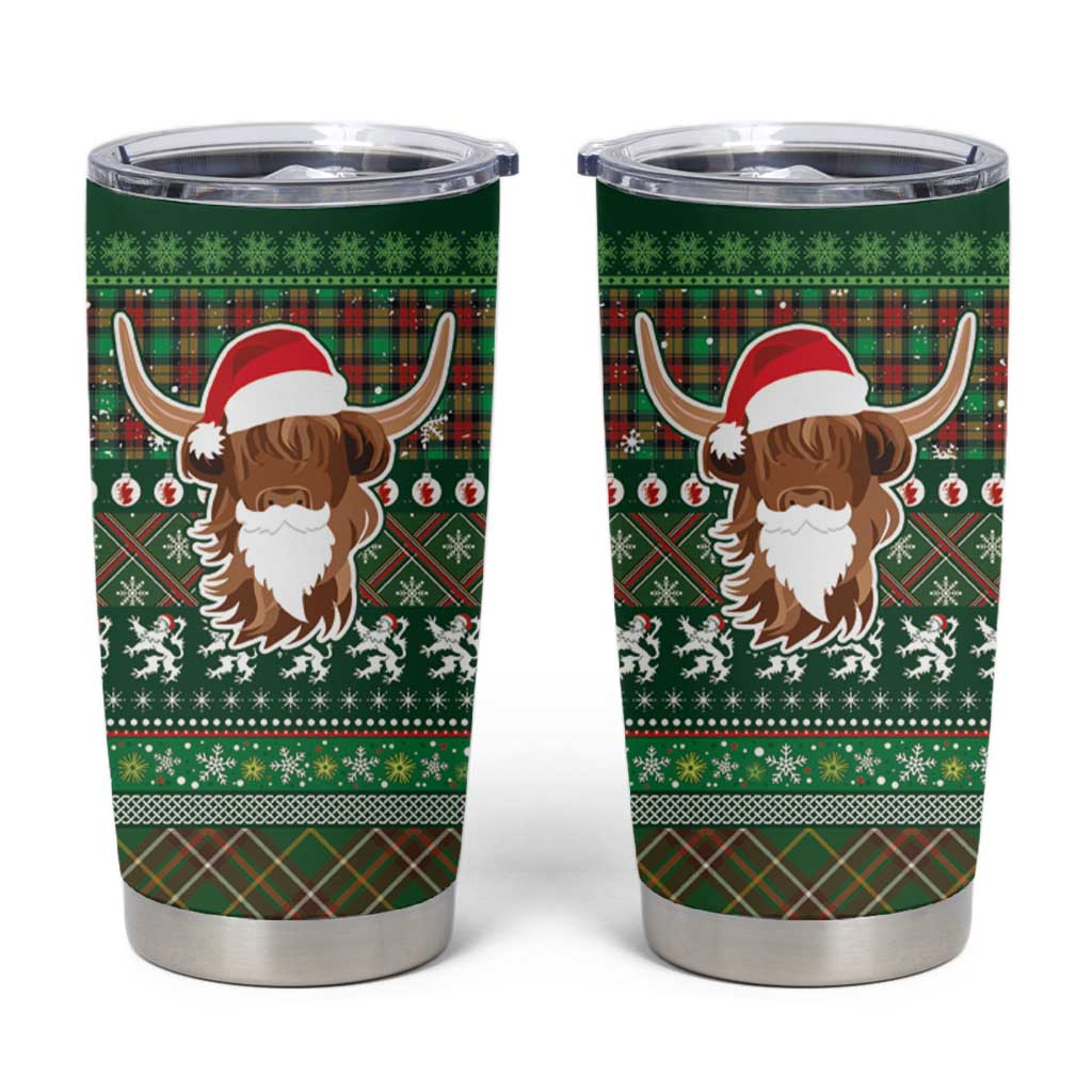 Scottish Christmas Tumbler Cup Highland Cattle-Xmas Tartan Stripes Style Green Color - Wonder Print Shop
