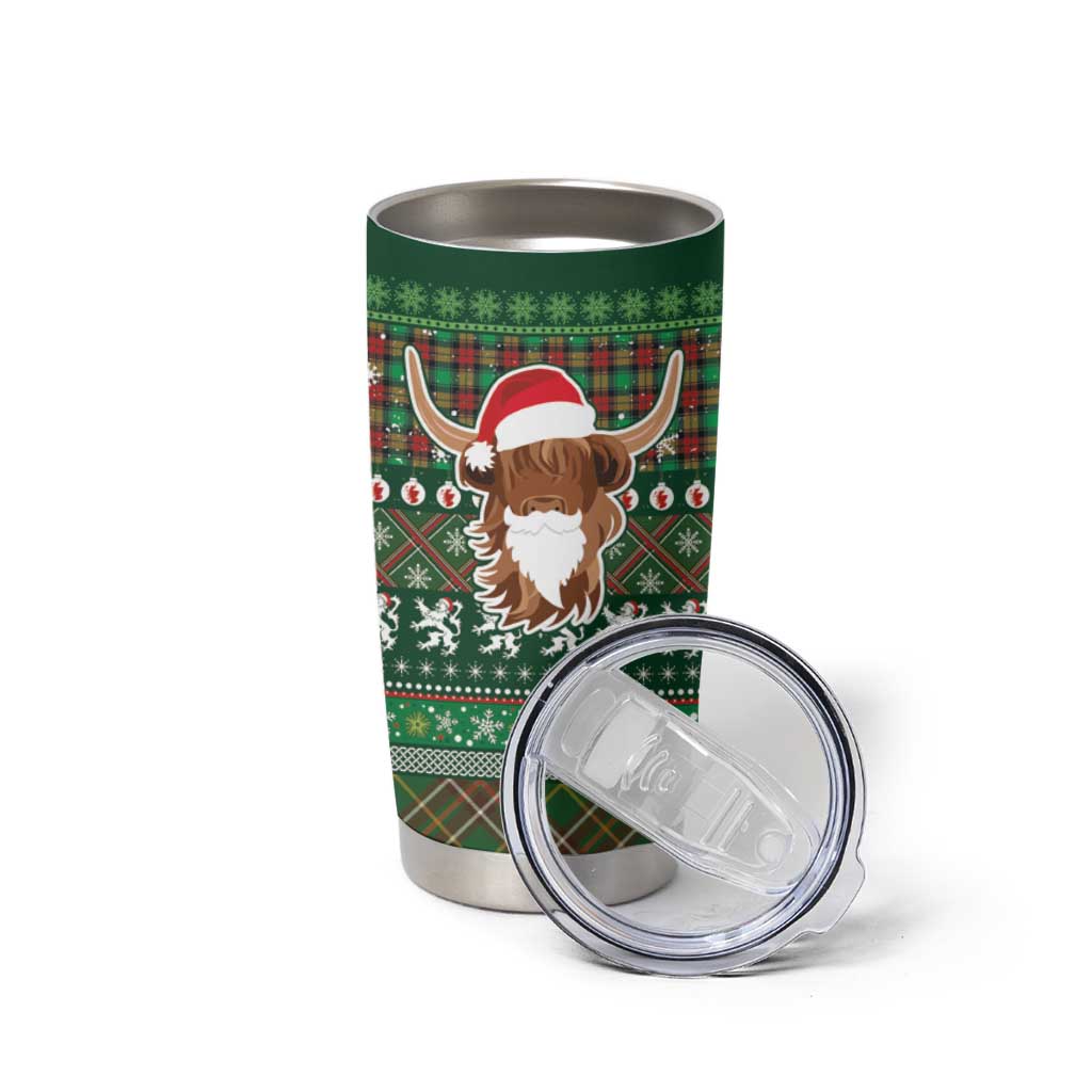 Scottish Christmas Tumbler Cup Highland Cattle-Xmas Tartan Stripes Style Green Color - Wonder Print Shop