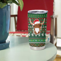 Scottish Christmas Tumbler Cup Highland Cattle-Xmas Tartan Stripes Style Green Color - Wonder Print Shop