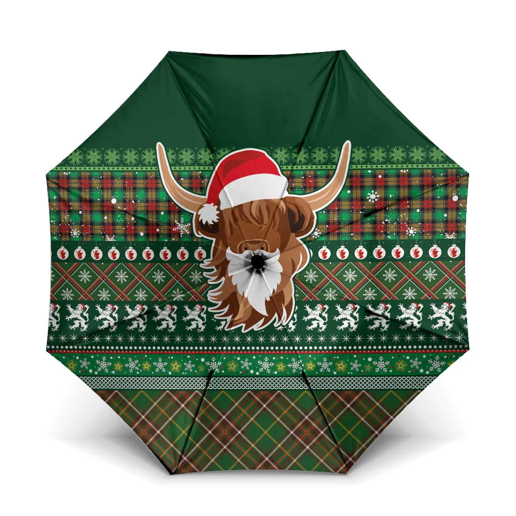 Scottish Christmas Umbrella Highland Cattle-Xmas Tartan Stripes Style Green Color - Wonder Print Shop