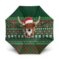 Scottish Christmas Umbrella Highland Cattle-Xmas Tartan Stripes Style Green Color - Wonder Print Shop