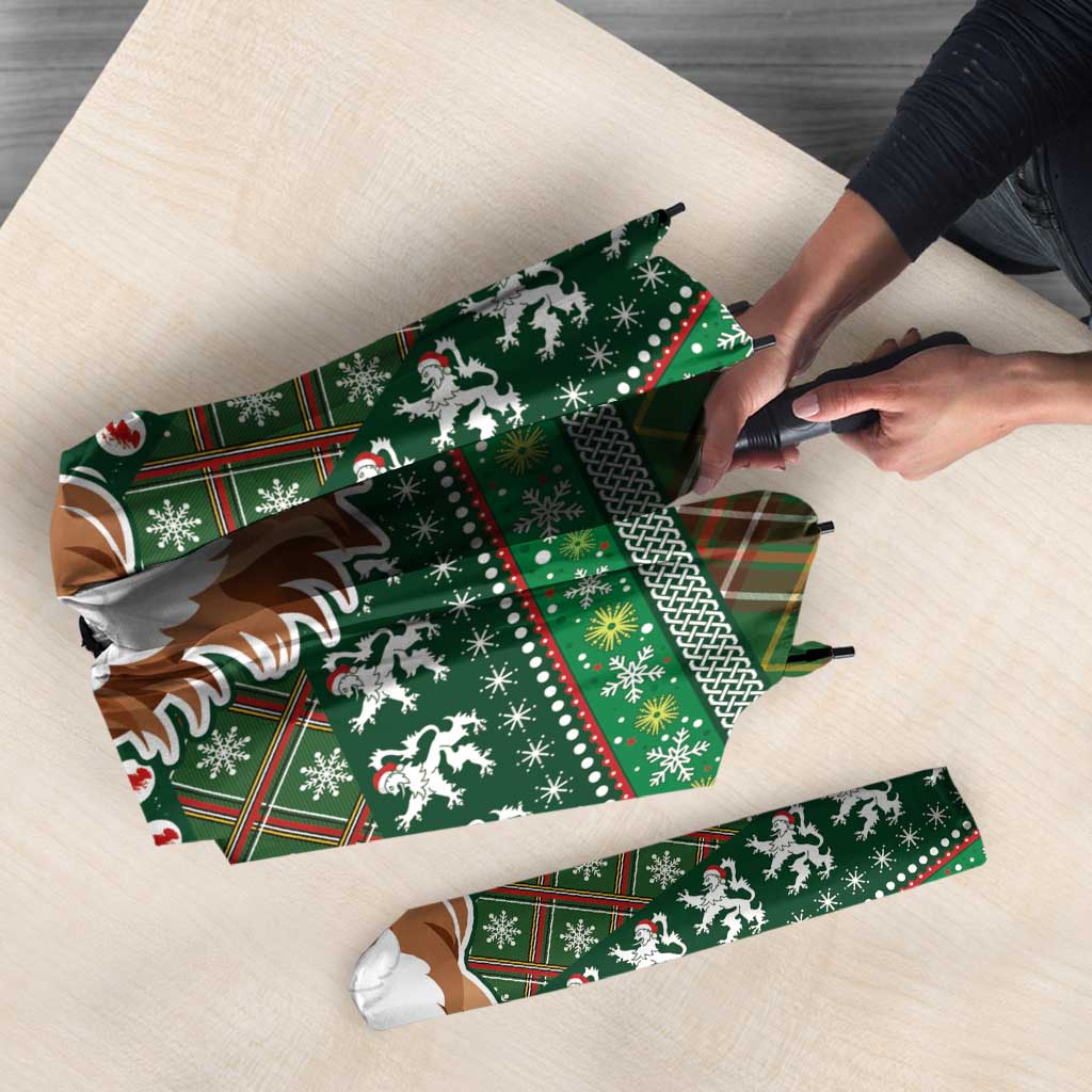 Scottish Christmas Umbrella Highland Cattle-Xmas Tartan Stripes Style Green Color - Wonder Print Shop