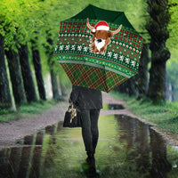 Scottish Christmas Umbrella Highland Cattle-Xmas Tartan Stripes Style Green Color - Wonder Print Shop