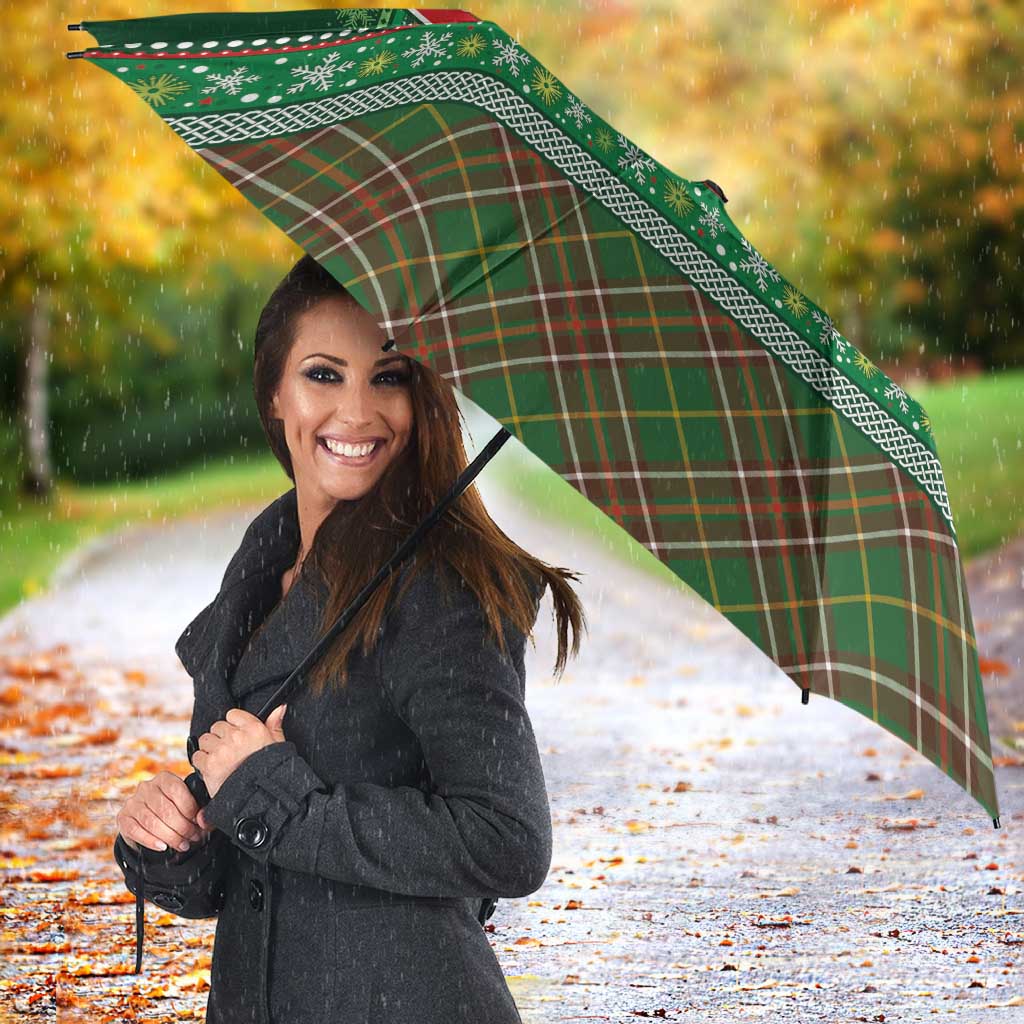 Scottish Christmas Umbrella Highland Cattle-Xmas Tartan Stripes Style Green Color - Wonder Print Shop