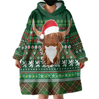 Scottish Christmas Wearable Blanket Hoodie Highland Cattle-Xmas Tartan Stripes Style Green Color - Wonder Print Shop
