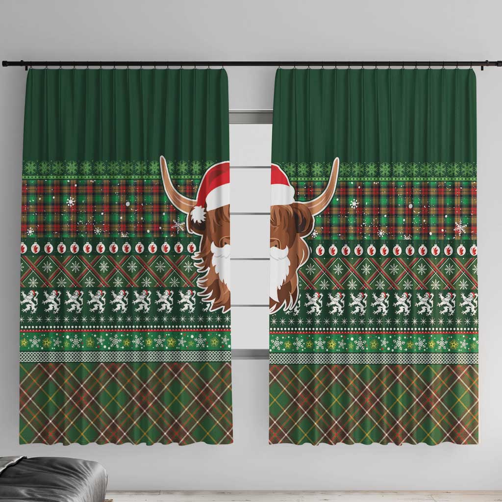 Scottish Christmas Window Curtain Highland Cattle-Xmas Tartan Stripes Style Green Color - Wonder Print Shop